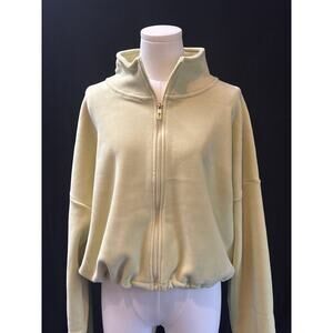 Oversized Pale Yellow Zip-Up Hoodie With High Neck & Long Sleeves